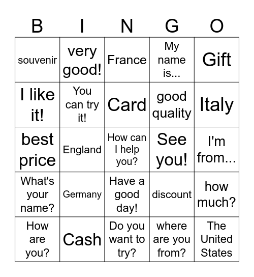 Lección 2 Bingo Card