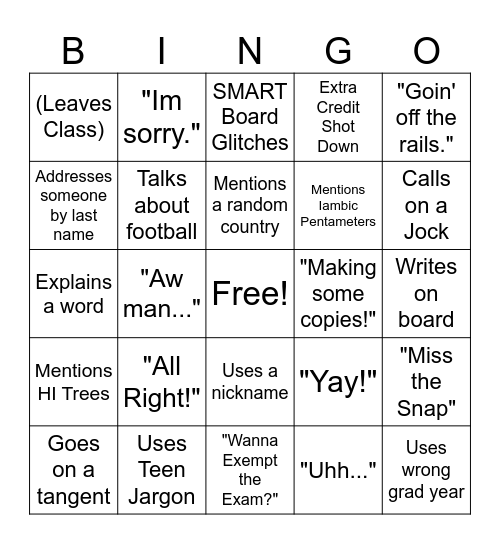 Bevington Bingo Card
