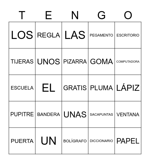 LA ESCUELA Bingo Card