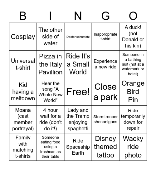Disney World Bingo! Bingo Card