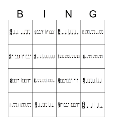 Unit 2 Rhythm "Bing" Bingo Card