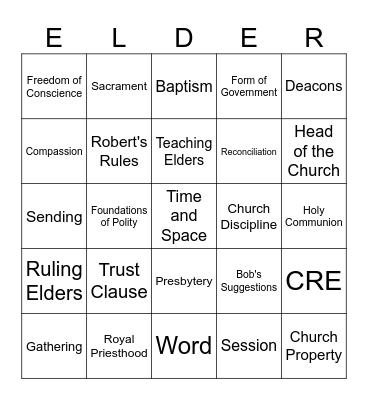 Elder Training BINGO Card