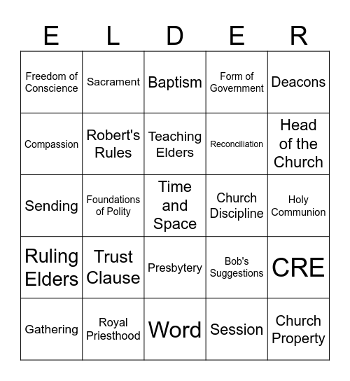 Elder Training BINGO Card