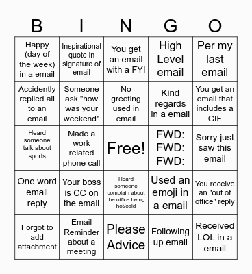 Work Bingo Card