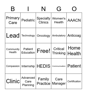 Ambulatory Care Nursing Bingo Card
