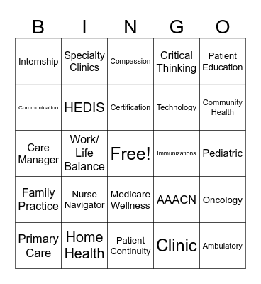 Ambulatory Care Nursing Bingo Card