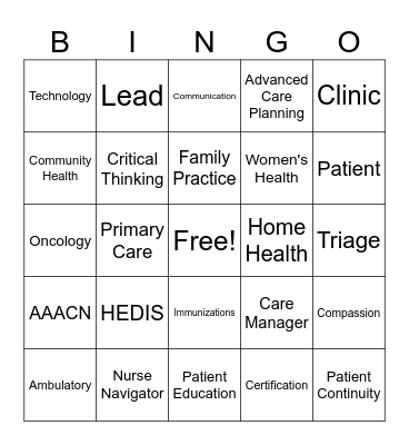 Ambulatory Care Nursing Bingo Card