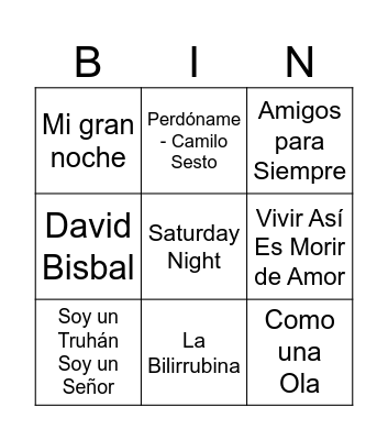 Bingo musical Bingo Card