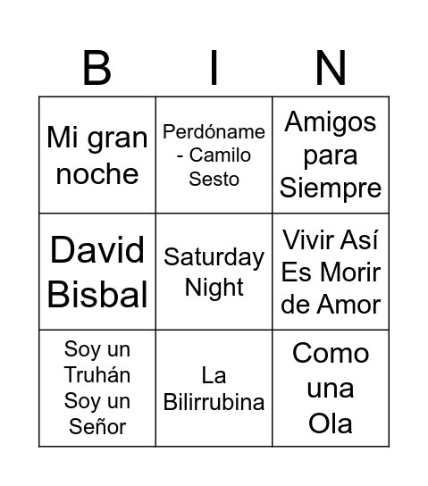 Bingo musical Bingo Card