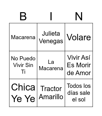 Bingo musical Bingo Card