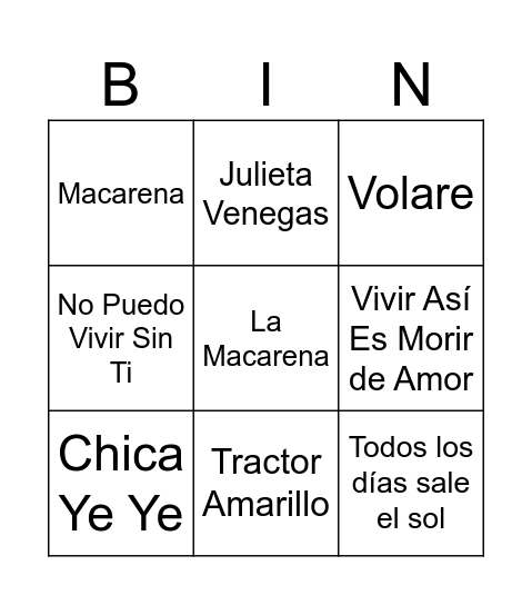 Bingo musical Bingo Card