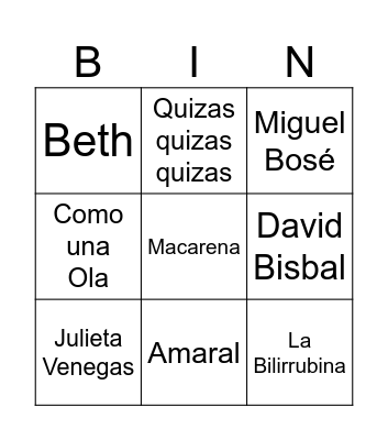 Bingo musical Bingo Card