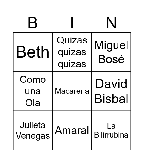Bingo musical Bingo Card