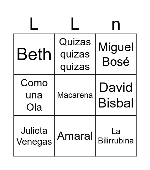 Bingo musical Bingo Card