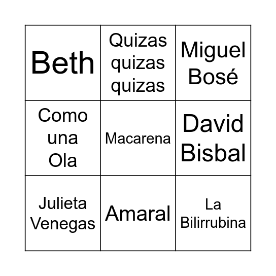 Bingo musical Bingo Card