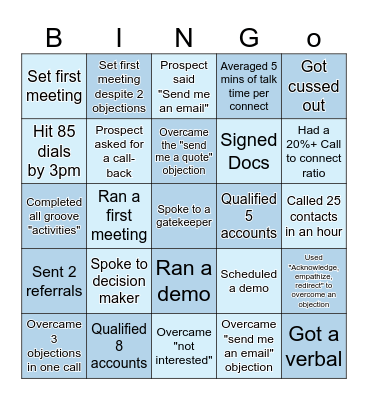 Sales Bingo Card