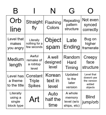 Geometry Dash Old Levels Bingo Card Bingo Card