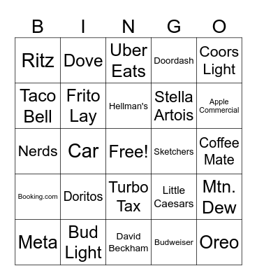 Superbowl Bingo Card