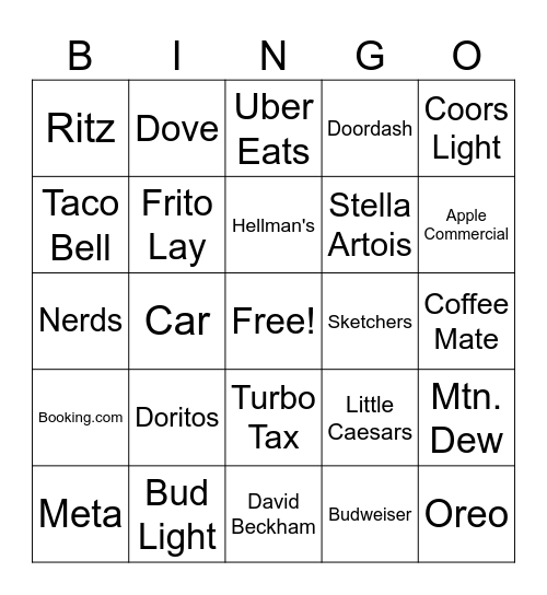Superbowl Bingo Card