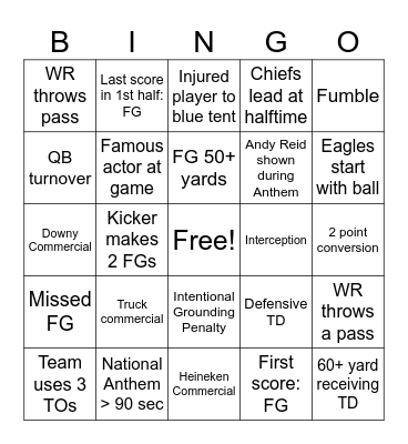 Super Bowl LIX - First Half BINGO Card