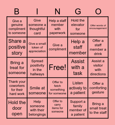 Random Acts of Kindness Bingo Card