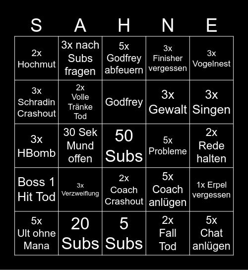 SAHNE Bingo Card