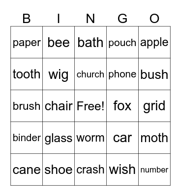 Plural Noun Bingo Card