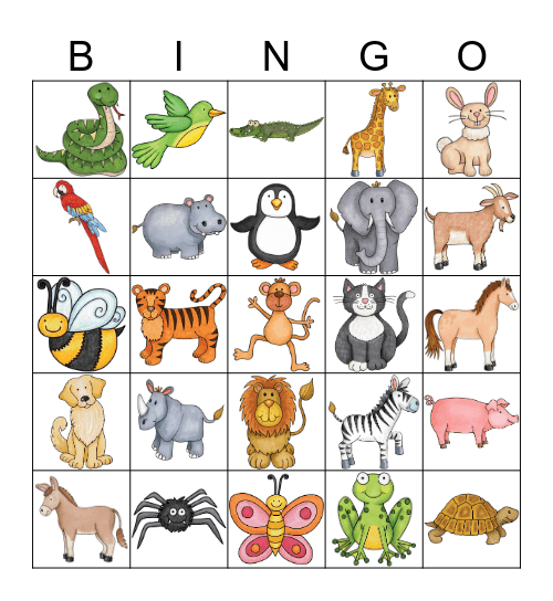 Tiere Bingo Card