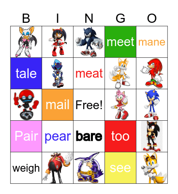 Sonic Hedgehog Bingo Card