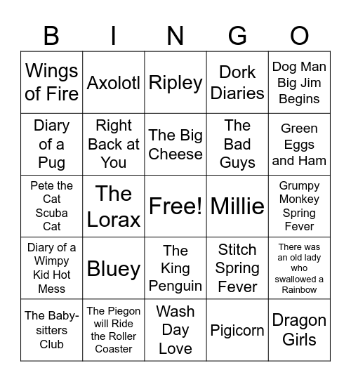 Book Fair Bingo Card