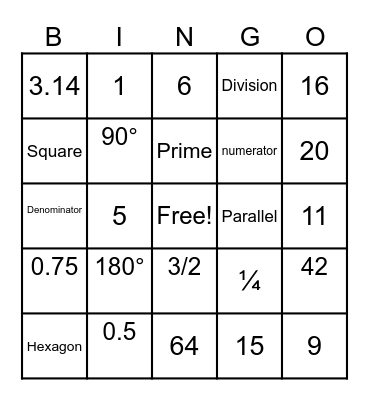 Math Trivia Bingo! Bingo Card