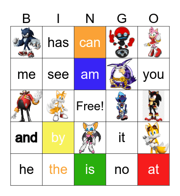 Sonic Hedgehog Bingo Card