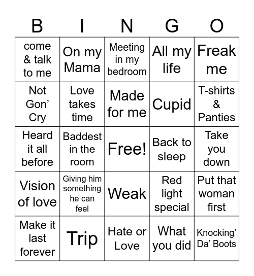 Slow Jamz Bingo Card
