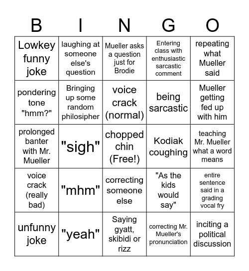 Brodie Bingo Card