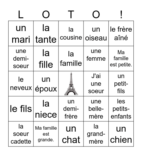 La Famille Bingo Card