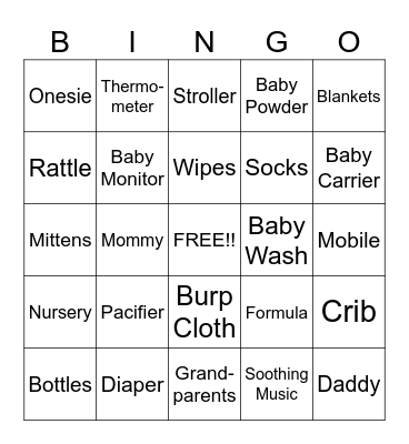 BABY BOY Bingo Card