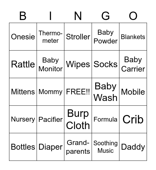 BABY BOY Bingo Card