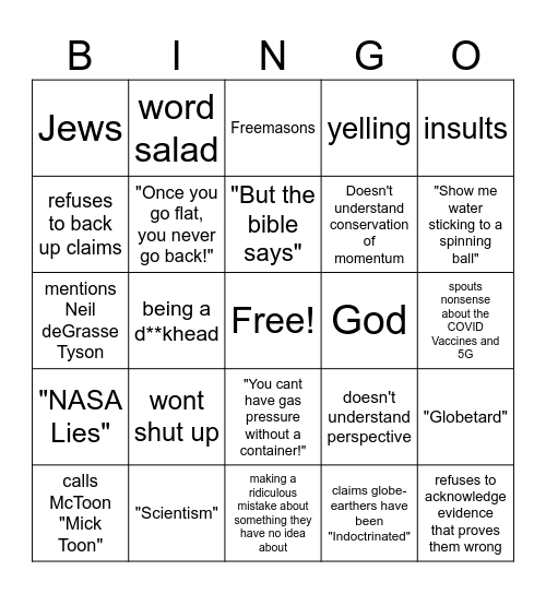 Flat earth bingo Card