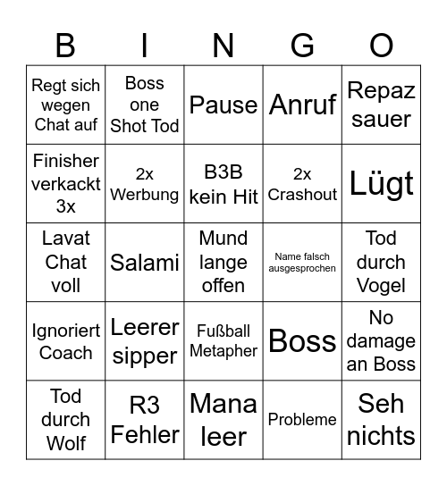 Schradin bingo Card