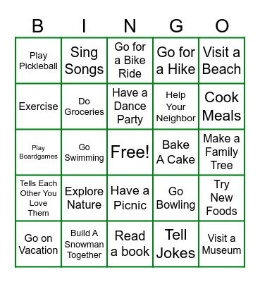 Family Bingo Card
