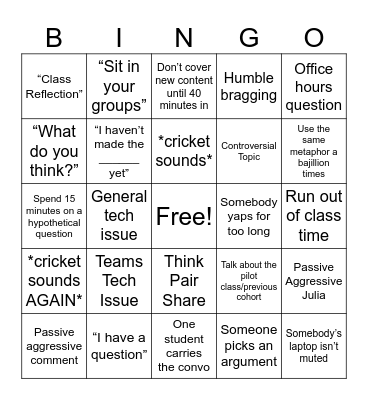 EDCI 407 Bingo 2.0 Bingo Card