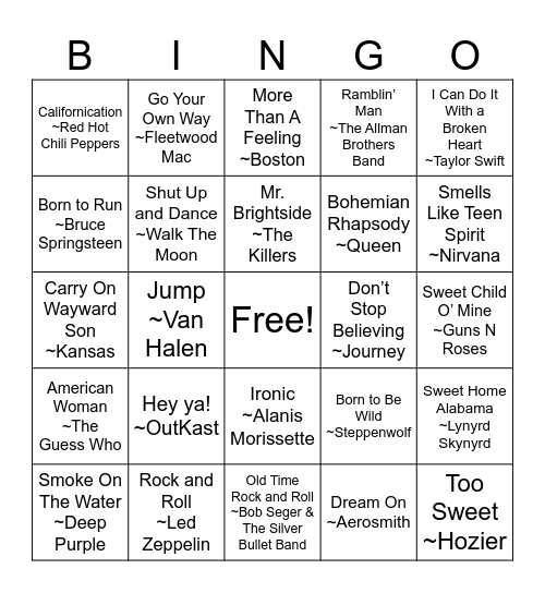 Hippie Hen House Music Bingo Card