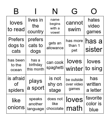 How Well Do You Know Each Other? Bingo Card