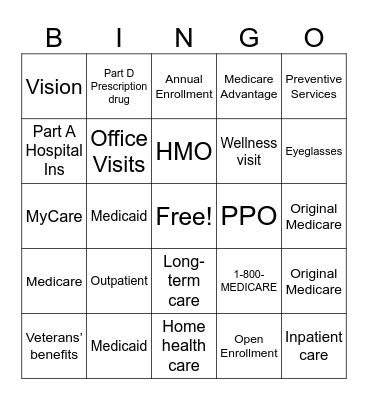 Medicare Bingo Card