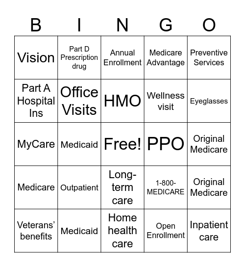 Medicare Bingo Card