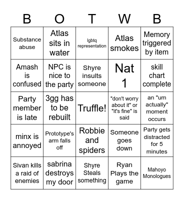 Back up plan bingo revised Bingo Card