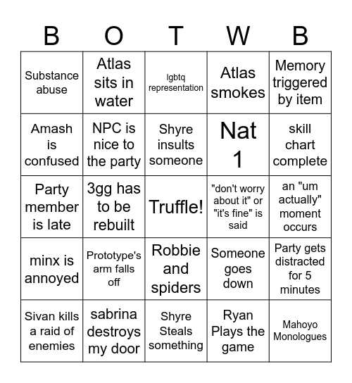 Back up plan bingo revised Bingo Card