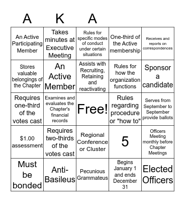Psi Gama Omega Bings Bingo Card
