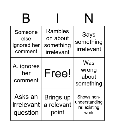 Weekly NBC Bingo Card