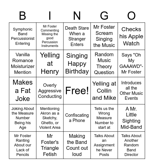 Band Bingo Card